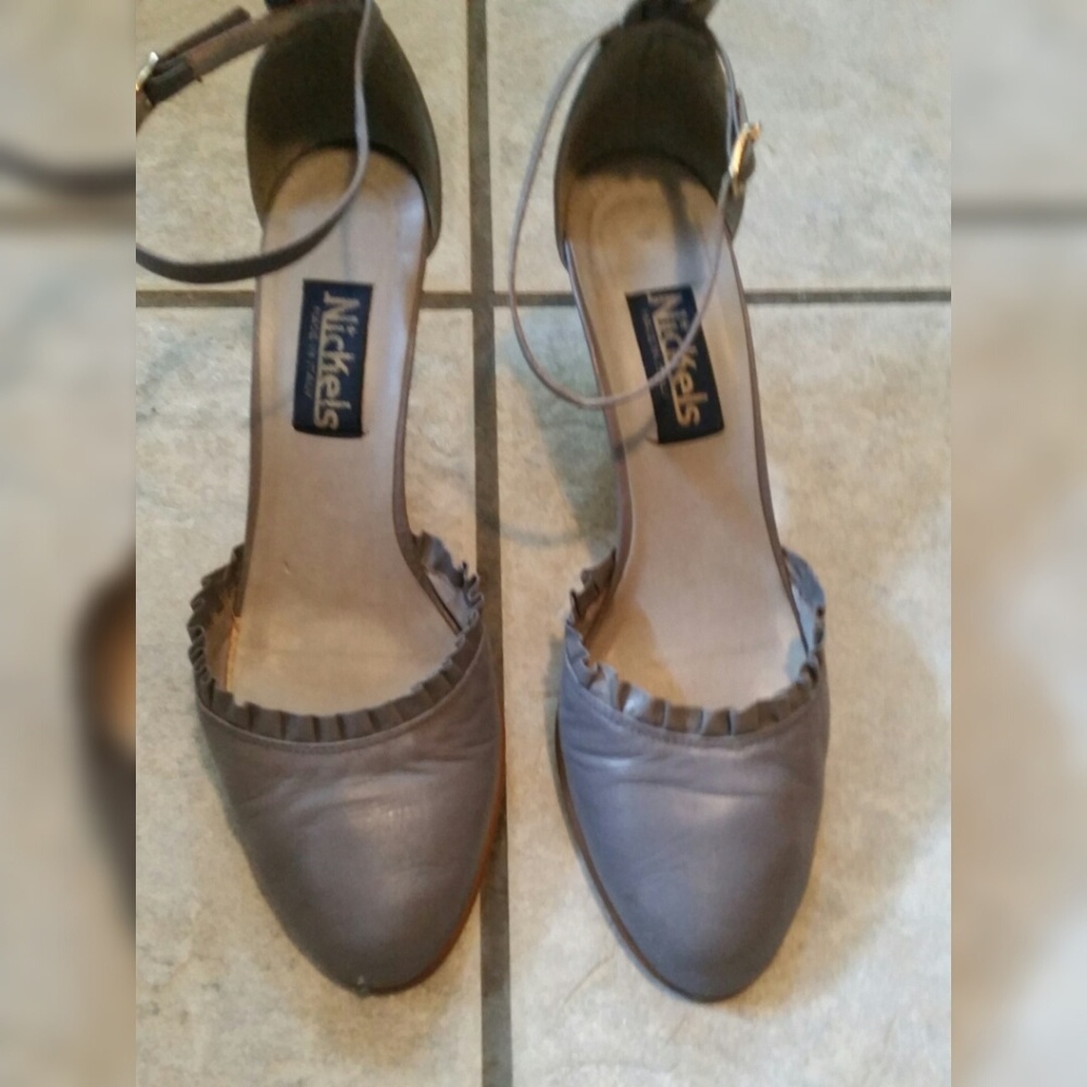 NICKLES - Grey pewter ankle strap heels